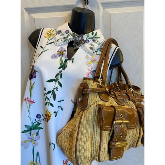 Michael Kors Yellow Brown Woven Tote Bag - Picture 8 of 15